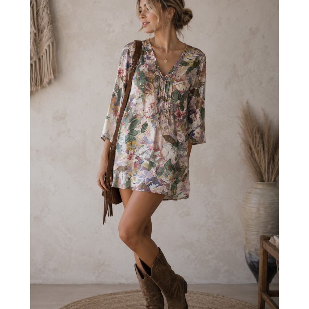 Victoria Secret Vintage Gold Label Silk Floral Tunic Dress Womens S Romantic